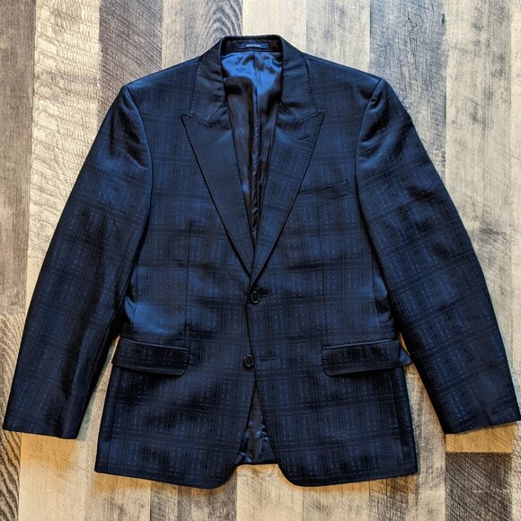 Versace Collection Suit Jacket Blazer Wool Silk Blend Black Plaid - Picture 1 of 9